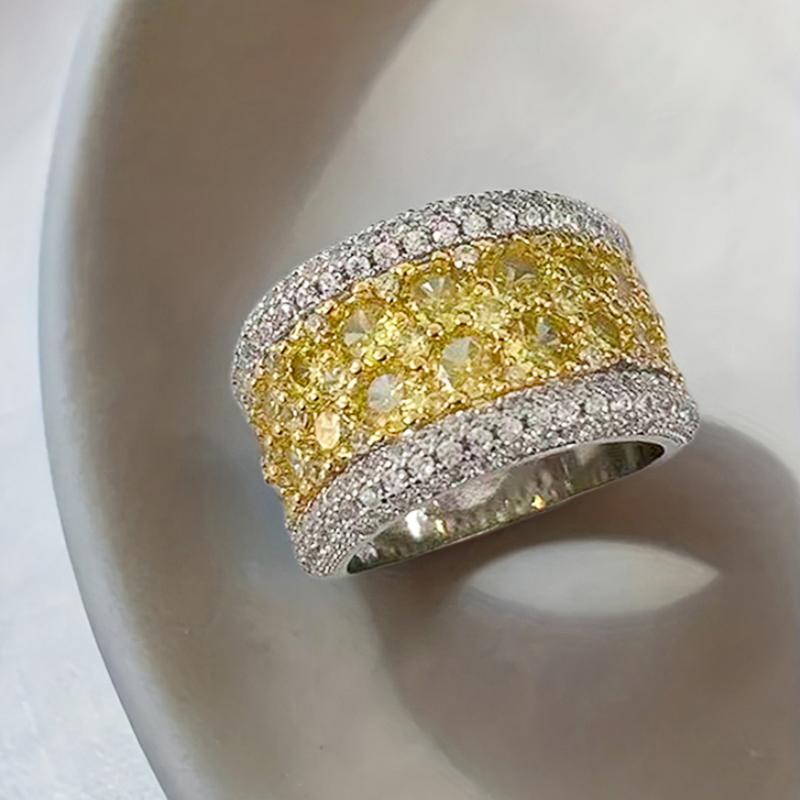 Huitan New Trendy Bright Yellow Cubic Zirconia Rings Women for Wedding CopperPlated Anniversary Party Luxury Female Jewelry