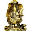 Brass Lotus Leaf Guanyin Bodhisattva Figurine Buddhist Deity Statue for Meditation Altar Desk Decor