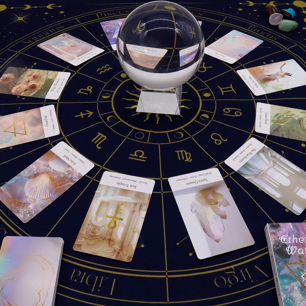 Tarot Reading Cloth Zodiac Wheel Navy Gold 75x75cm