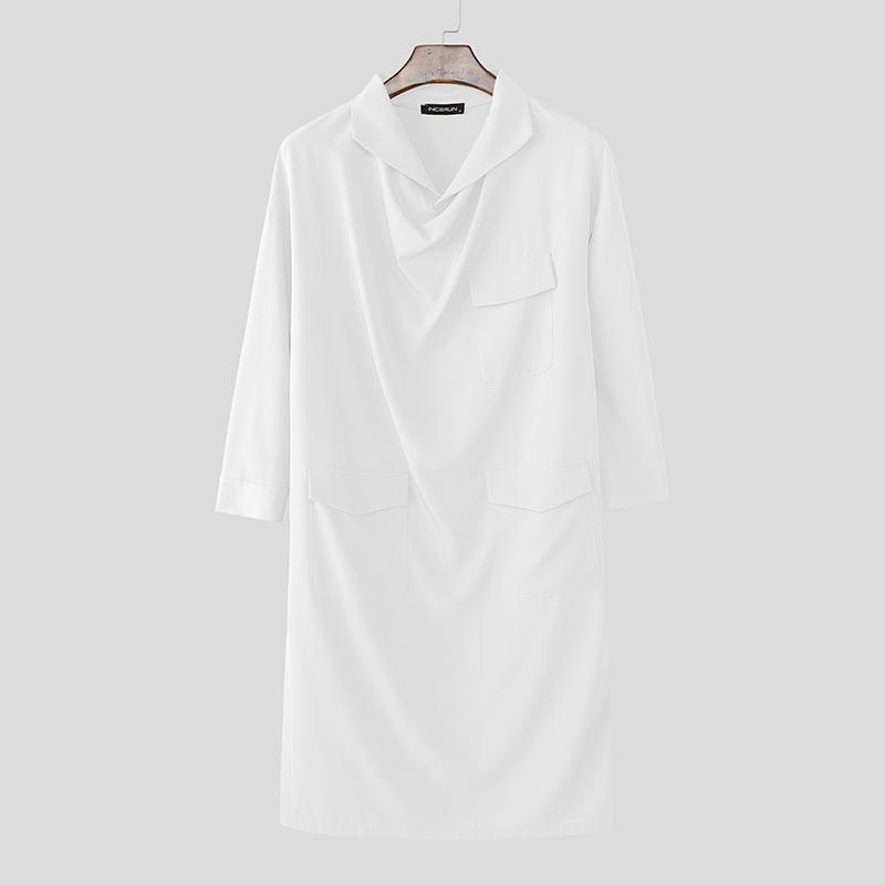 INCERUN Camicie Lunghe Casual Larghe da Uomo con Collo a Sottana e Maniche a 3/4