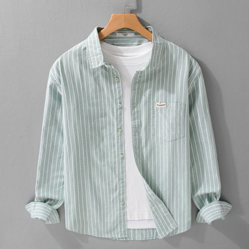 Men's Japanese Striped Cotton Shirt: High-End, Versatile, Long Sleeve for Spring