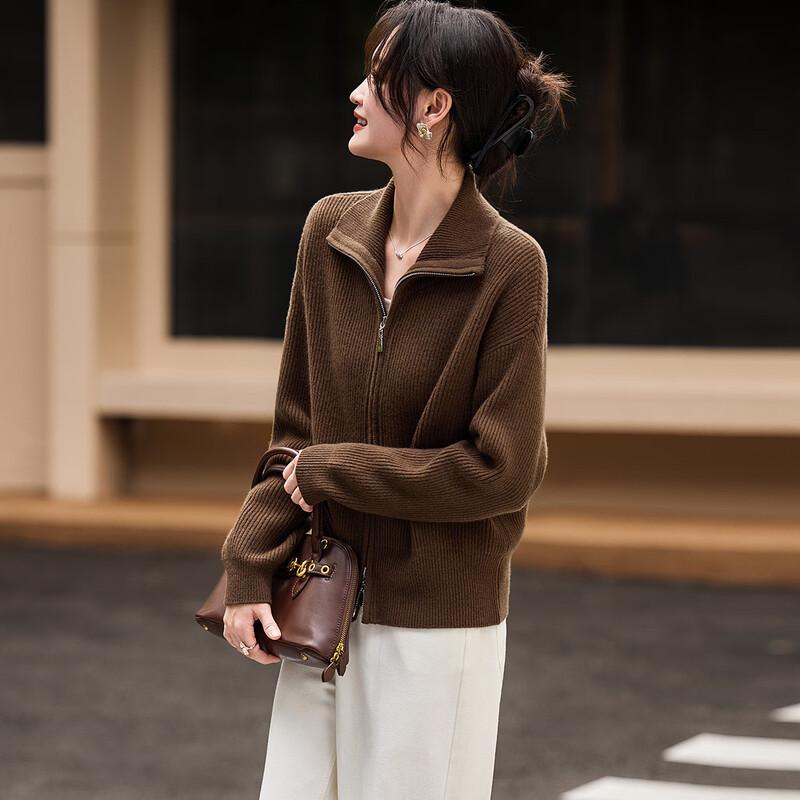 

Srcr Women s 100% Wool Double-Zipper High-Neck Knit Cardigan XL