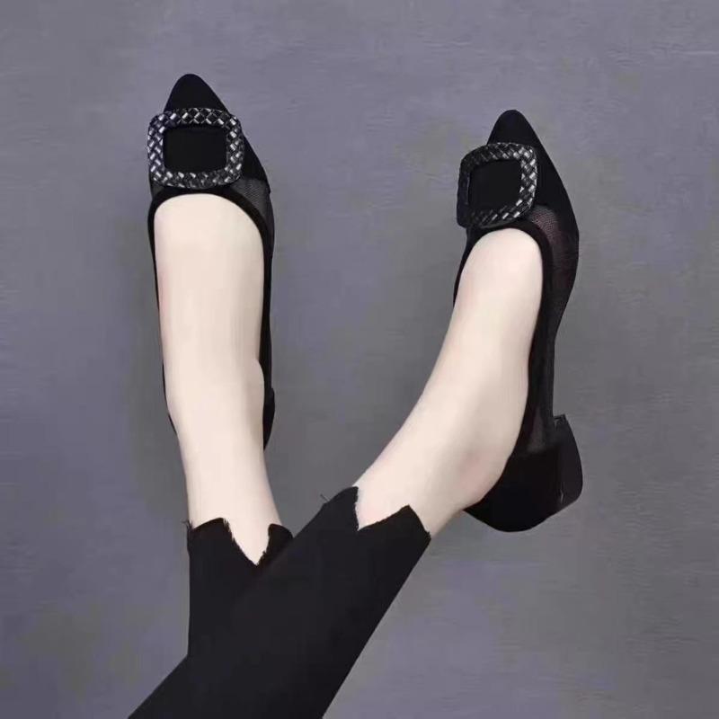 New Summer Women Shoes Women's High Heels Mesh Breathable Casual Women Shoes Square Heel Pointed Toe Heels Women Zapatos Mujer