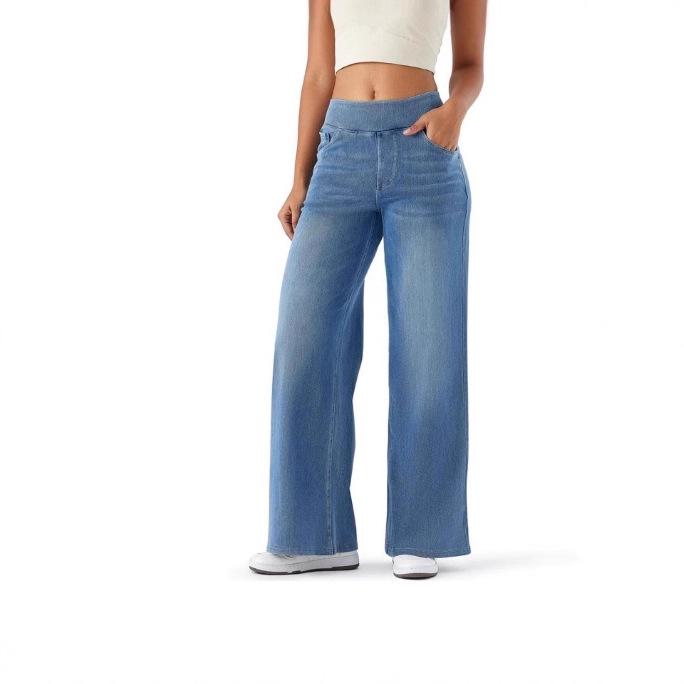 Women's High-rise Wide-leg Jeans with Tummy Tuck Slim Fit Made From Stretch Denim Fabric Are Stylish for Casual Everyday Wear