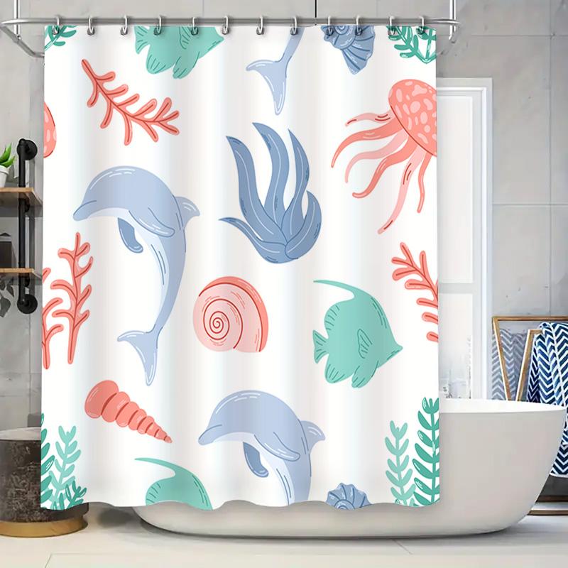 

Ocean Life Shower Curtain Set Dolphins Fish Seashells Underwater Printed Waterproof Bathroom Decor 72 X 72 Inches (Coral Blue Do W60H190(CM)-1 Pcs