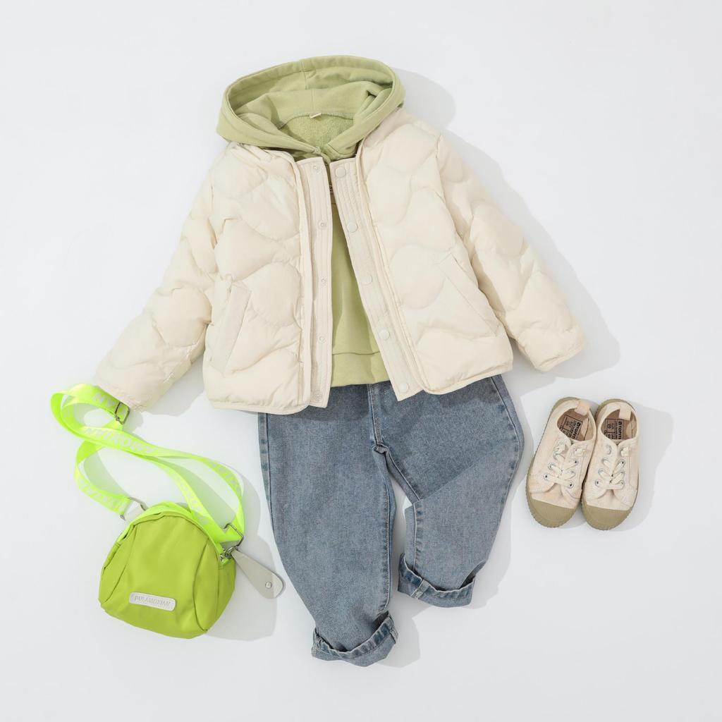 Kinder 2025 Winter Kragenlose Kurze Lockere Daunenjacke
