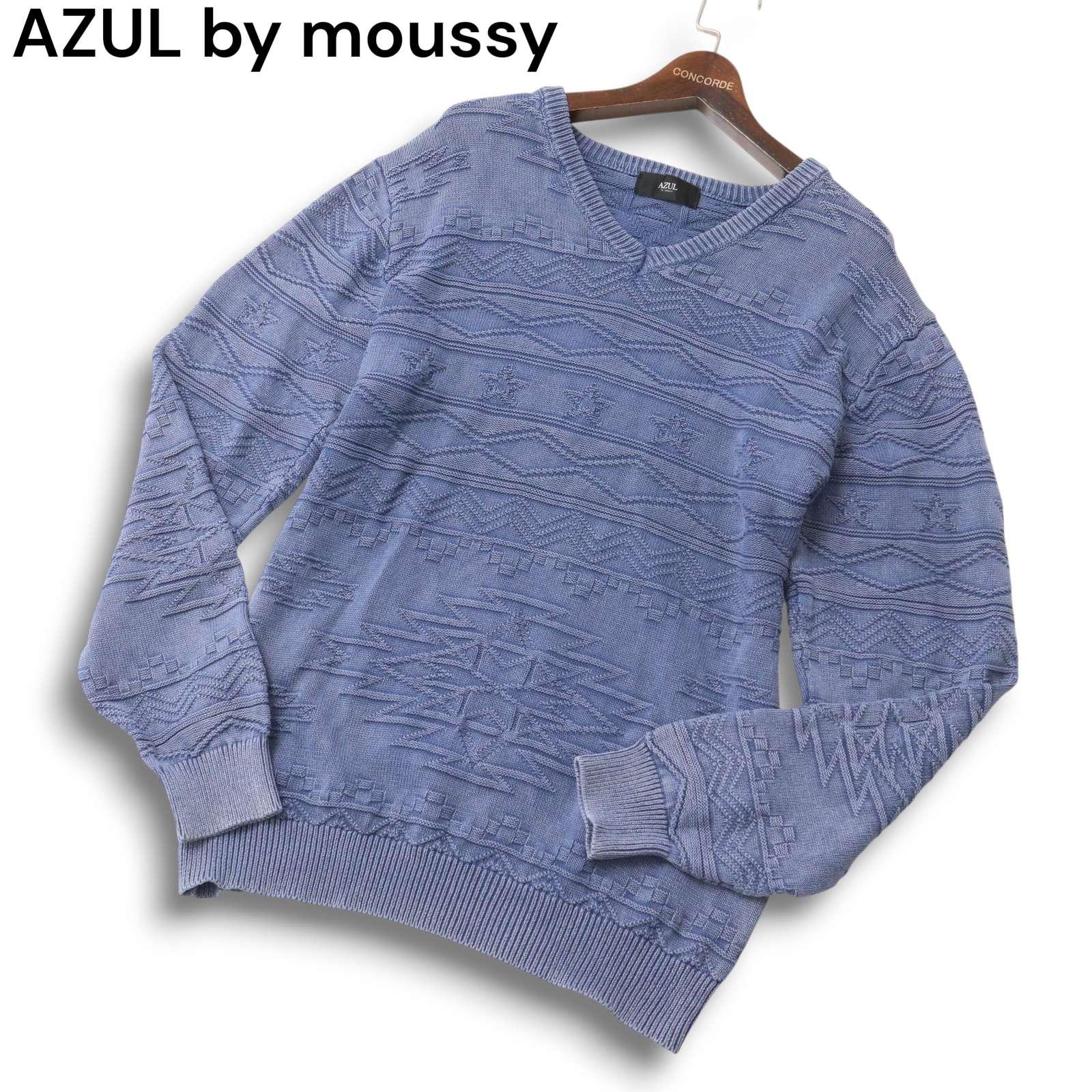 AZUL by moussy All Year Round Washed Native Pattern V-Neck Cotton Knit Sweater Sz.M Men s