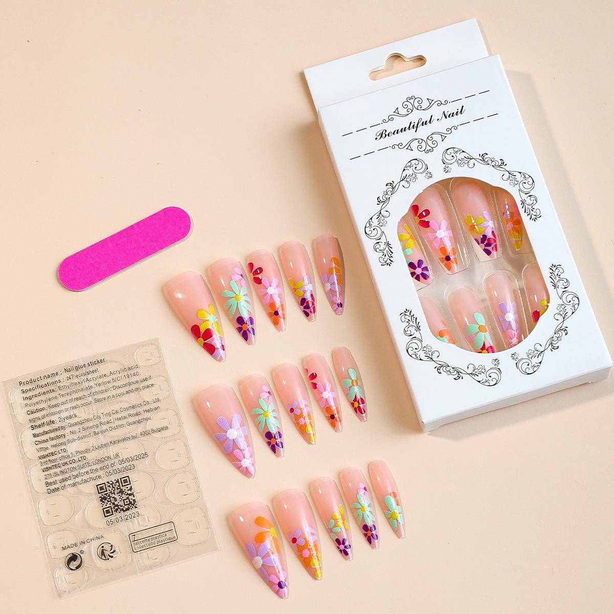 

Floral Long Pointed Nail Art Stickers