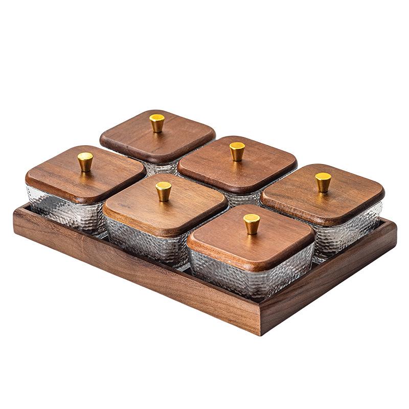 Creative Glass Walnut Fruit Bowl with Compartments for Snacks & Desserts