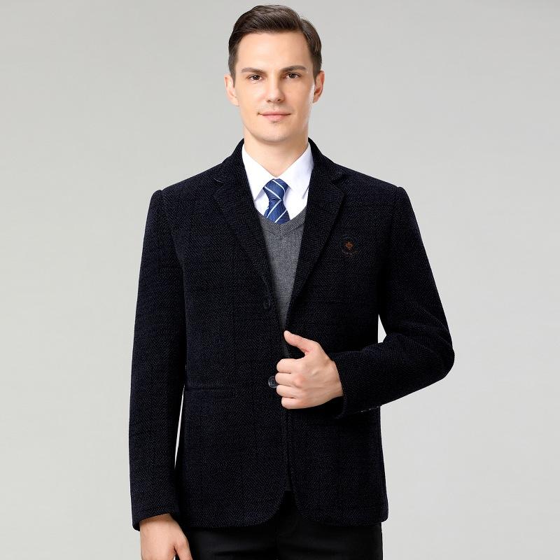 Middle-aged and elderly men's coats, spring and autumn mid-length woolen coats, dad's autumn and winter suit collar, fashionable warm jackets