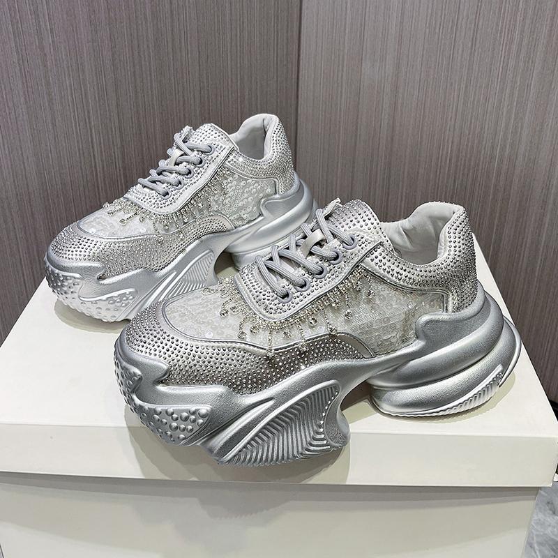 Fashion 2025 New Spring Summer New Luxury Mesh Rhinestone Women's Shoes Casual Fashion Breathable Versatile Sports Shoes Polyamide Sole