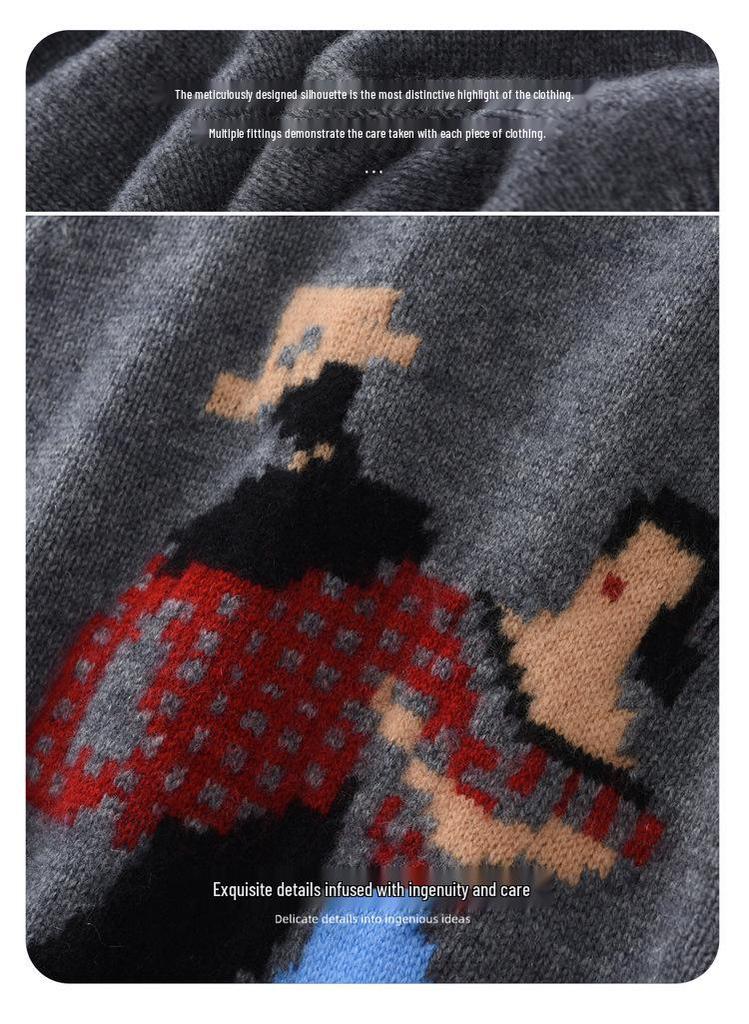 Retro Abstract Little People Knit Denim Sleeveless Vest Top