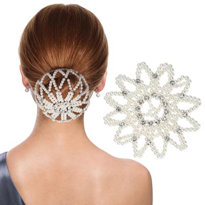 Handmade Crochet Pearl Hair Snood Elastic Bun Net for Dance Performance Sports Gymnastics Parties Formal Events Heat Resistant