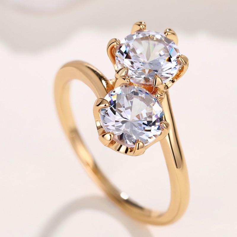 Huitan New Wedding Rings with Two Cubic Zirconia Gold Color Band Luxury Trendy Women Accessory Party Engagement Proposal Jewelry