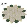 Seasonal Tableware for Kitchen Christmas Floral Leaf Placemat Dining Table, Decorative Polyester Fabric Table Reusable Linens Mats with Festive Leaves