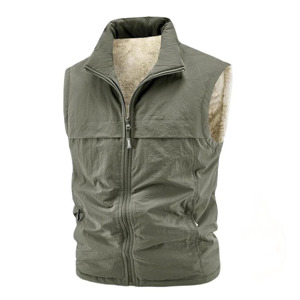 Men's Solid-color Casual Fleece Vest, Men's Fleece Thickened Warm Sleeveless Coat