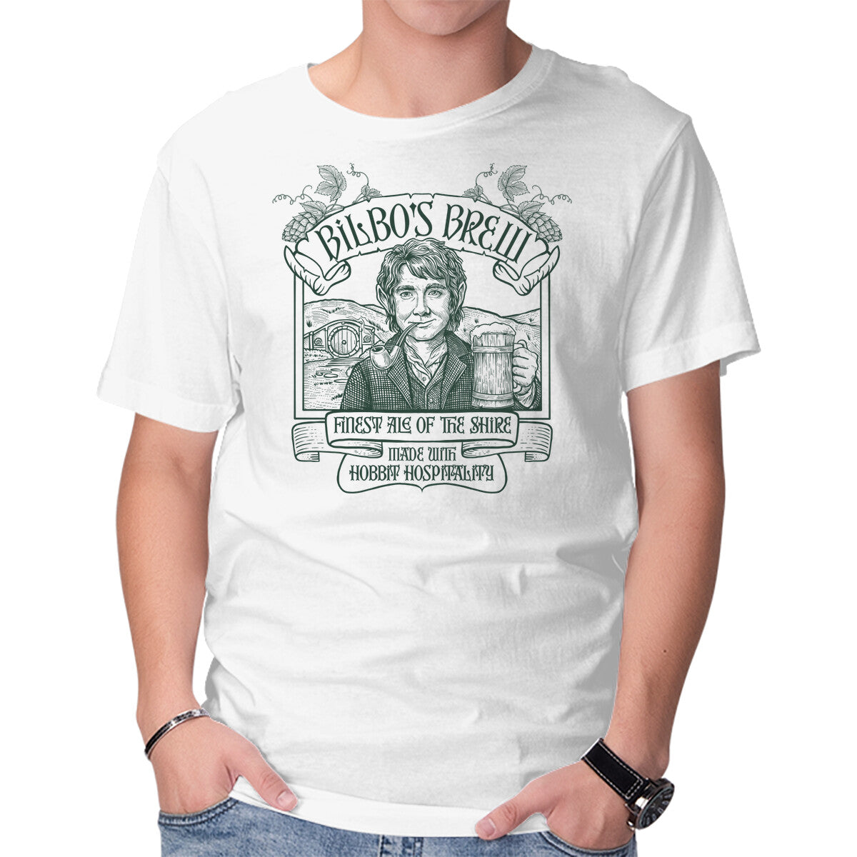 Unisex Crew Neck T-Shirt Bilbo s Brew Graphic Short Sleeve Casual Tee M