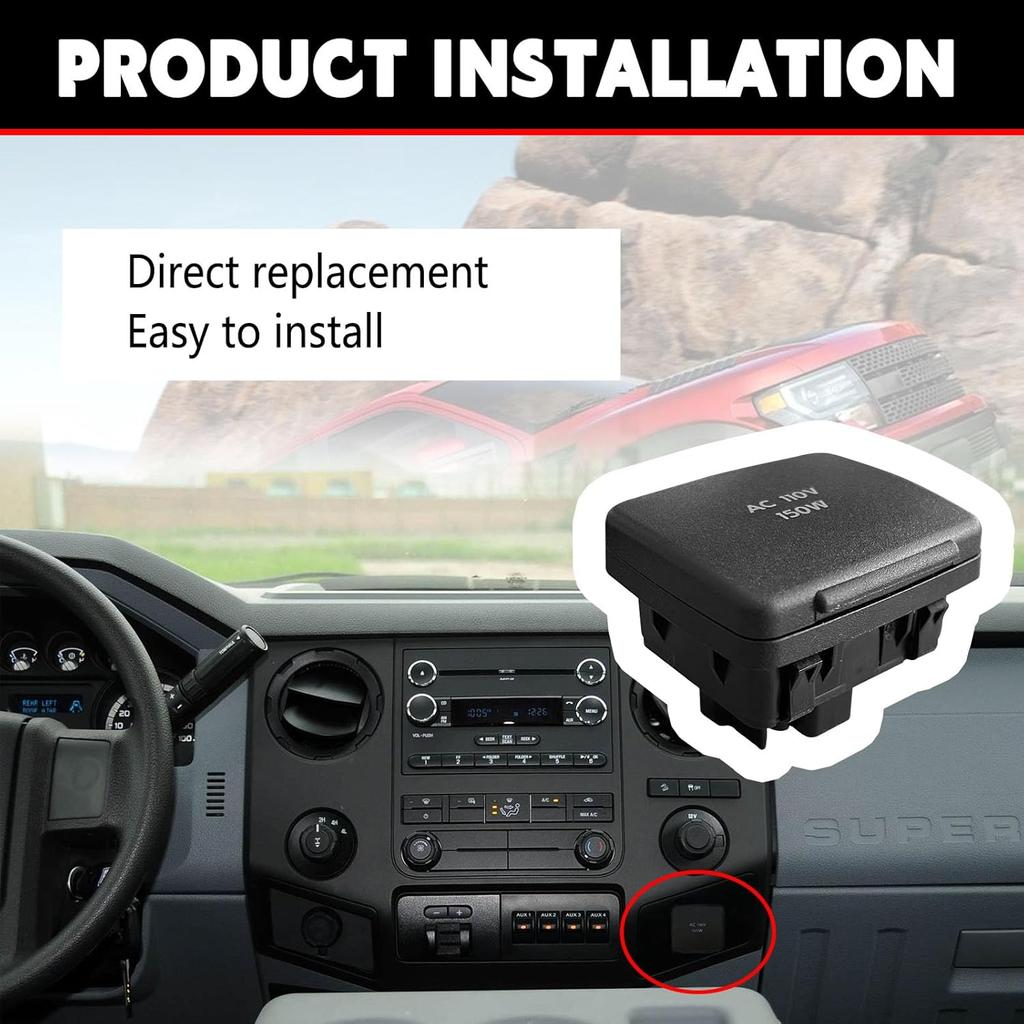 Center Console Rear Power Outlet Socket Plug Compatible with Ford F150 2010-2014 Explorer 2011-2015 F250 F350 F450 Super Duty 2011-2016 Lincoln