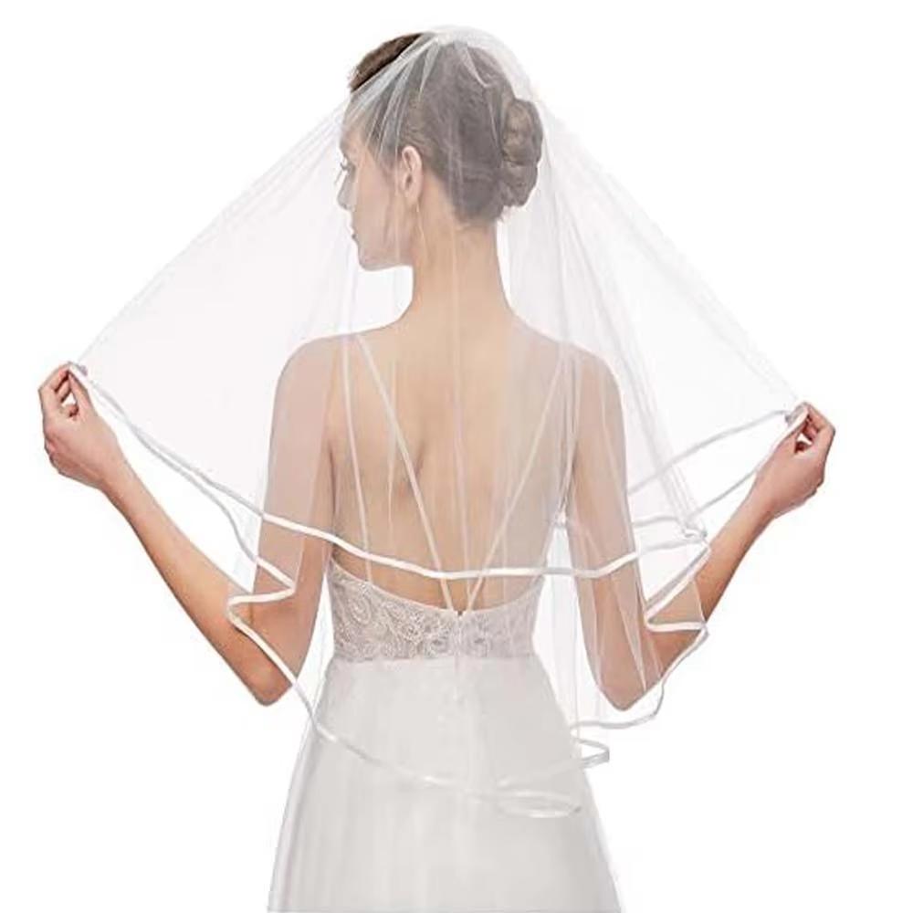 Bridal Veil Women's Simple Tulle Short Wedding Veil Satin Edge With Comb for Wedding Bachelorette Party