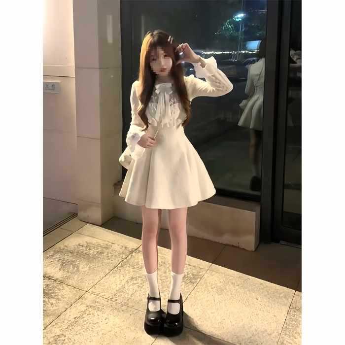 Rich Girl Fragrant Style Bow Princess Dress - Autumn/Winter French Waist-Hugging Design for Women