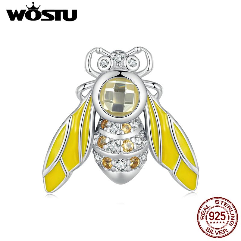 WOSTU 925 Sterling Silver Color Changeable Flower Pendant Charm Bee Hanging Beads for Women Bracelet & Bangle DIY Fine Jewelry