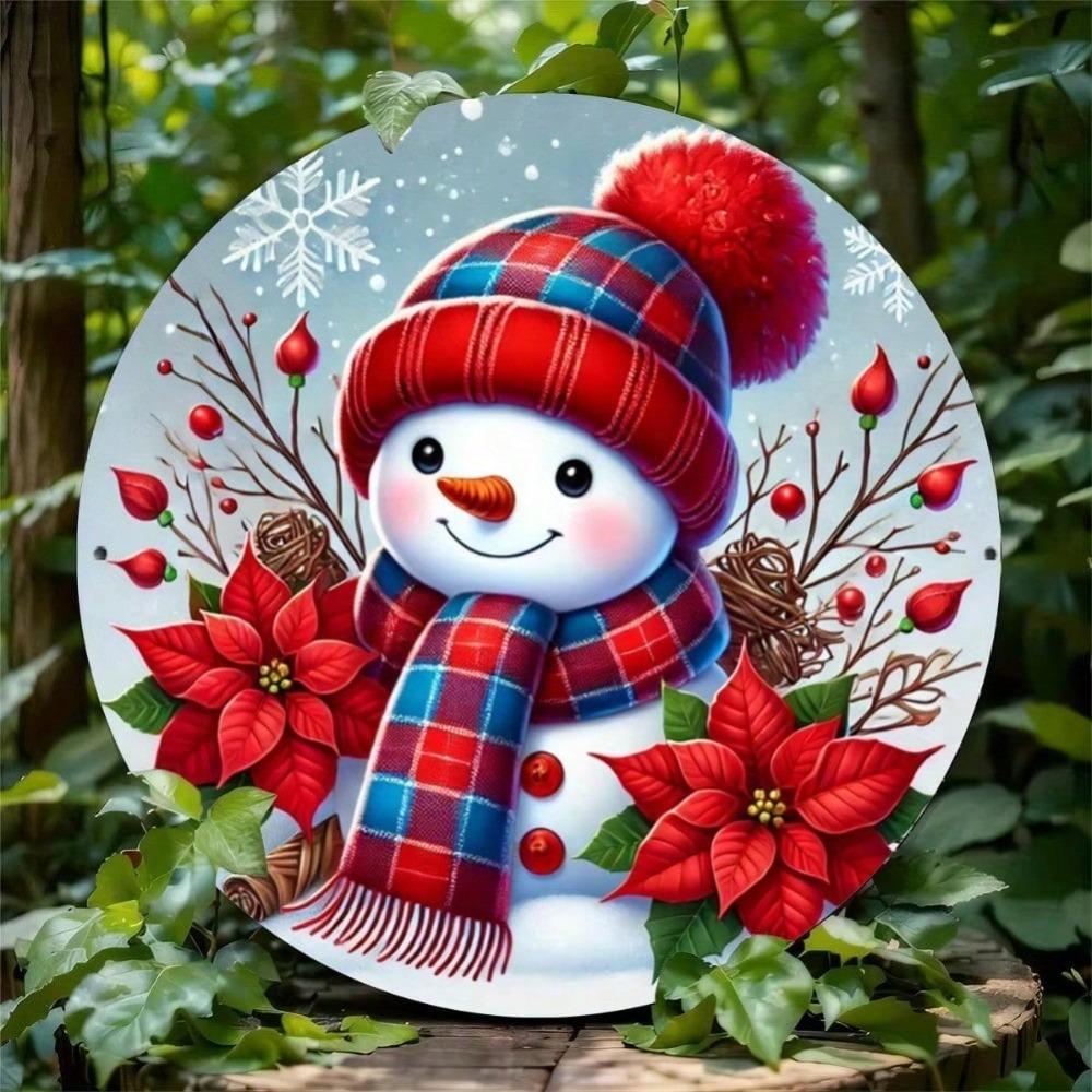 Charming Snowman Metal Sign 8x8 Inch Round Outdoor Garden Wall Art for Home Decor