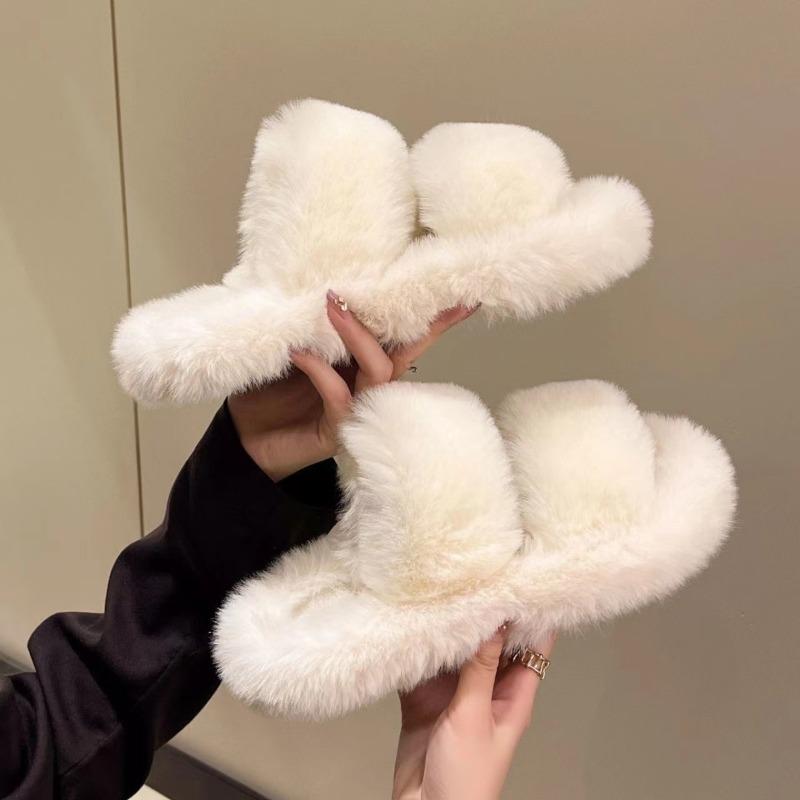 

Mao Mao slippers women wear autumn and winter new thick-soled Mao Mao shoes black and white one-word slippers 40 білий