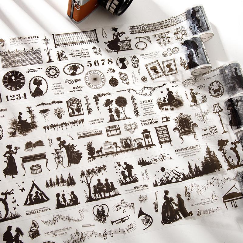 Beautiful Day Die-cut Retro Silhouette PET Tape: Scenery Decor for Journals & Phone Cases