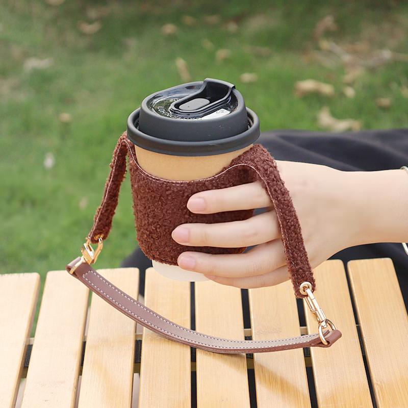 Furry Cup Sleeve Holder, Reusable Detachable Coffee Cup Cozy With Handle & Magic Strap For 30/40oz Tumblers