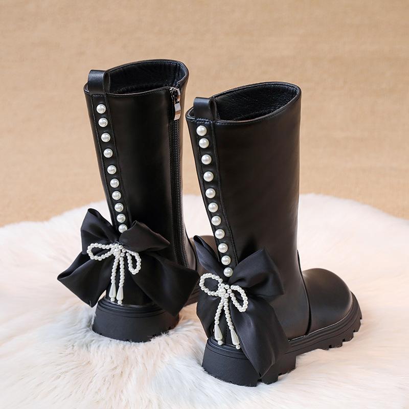 New Autumn and Winter Girls' Boots, Children's Long Boots, Winter Plush Princess Boots for Little Girls, Double-layer Cotton Shoes