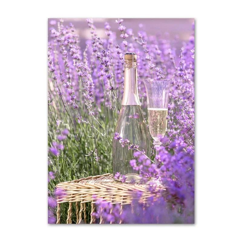 

Фиолетовая картина холст цветы сирень лаванда постер велосипед деревенский пейзаж картина дома стена спальня украшение фон 40x50cm No Framed