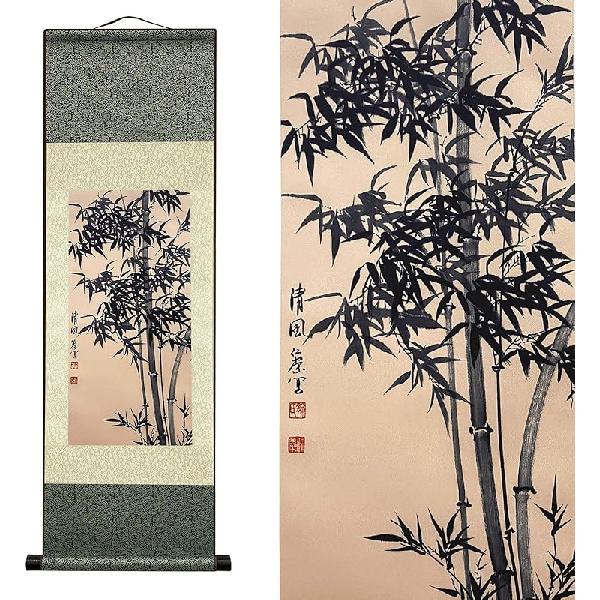 AtfArt Asian Wall Decor - Beautiful Silk Scroll Painting of Waterfall River Landscape - Mountain Spring Autumn Color Oriental Decor Chinese Art Wall