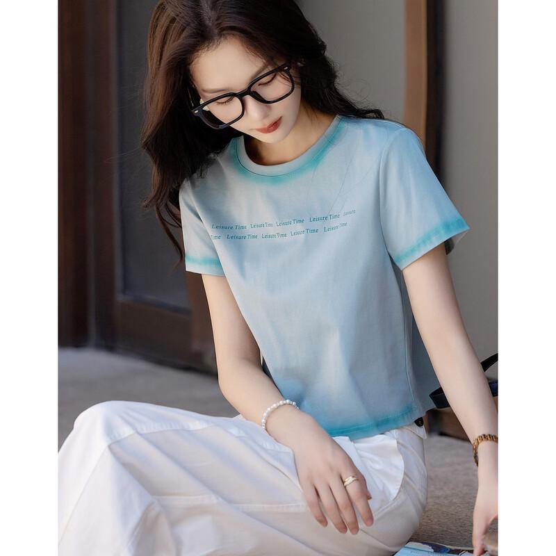 DEMANA Summer Dopamine Women's Spray-Dyed Letter Print T-Shirt