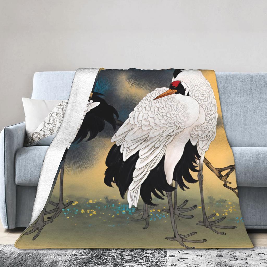 Soft Warm BlanketStudents Travel Chinese Style Crane Throw Blanket Flannel Bedspread For Couch Bed Novelty Sofa Bed Cover