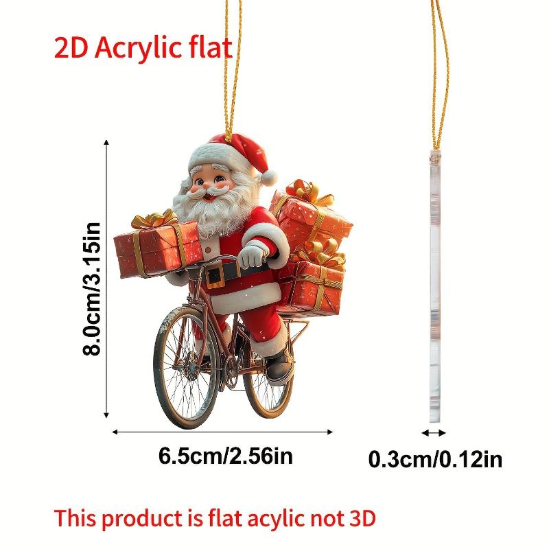 2D Acrylic Santa on Bike Christmas Tree Ornaments, Winter Décor Pendants