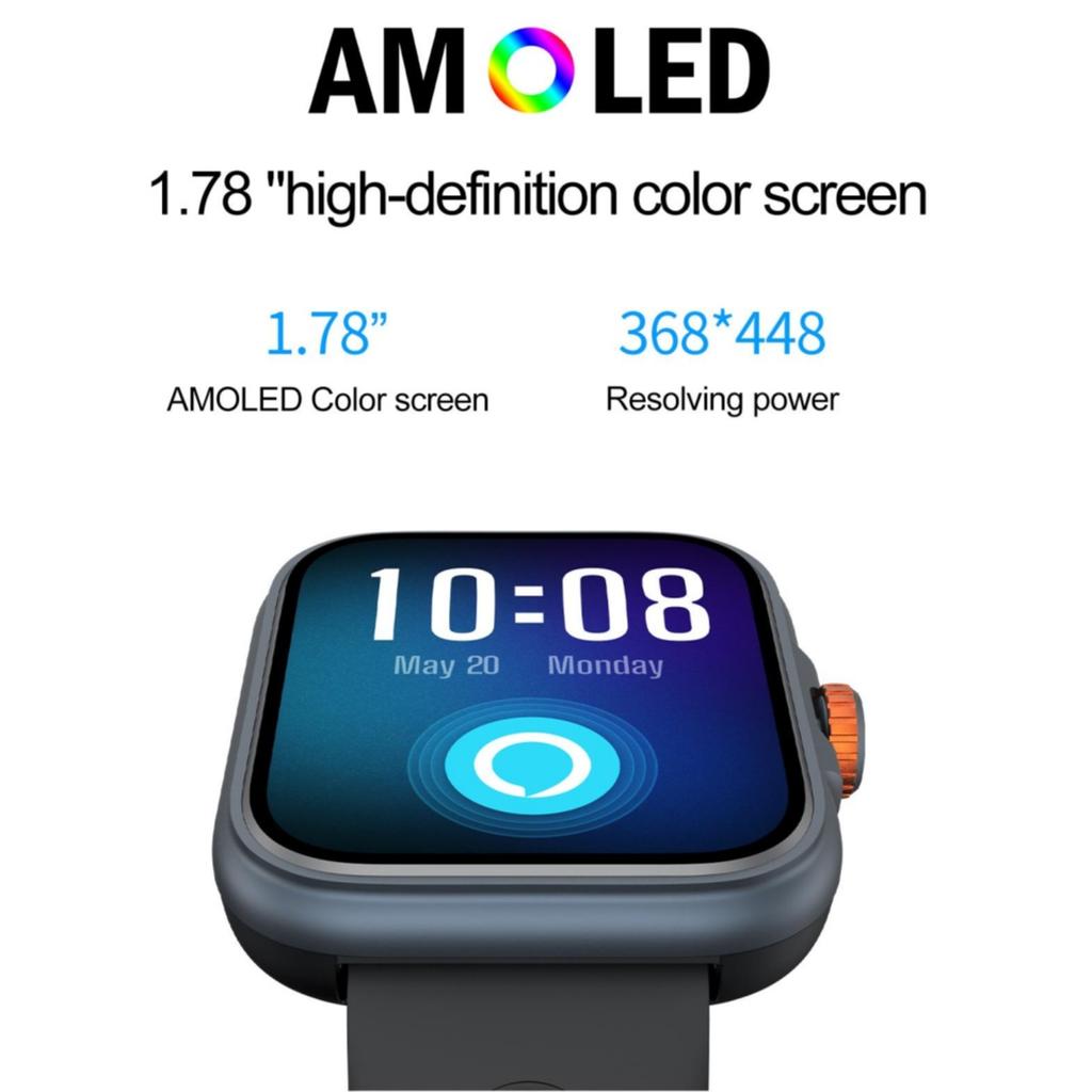 Rainbuvvy S216 Android 7.0 Smart Watch 1.78inch AMOLED HD Screen Bluetooth 5.3 IP68 Waterproof GPS Smart Watch Support Heart Rate Multi-Sports Mode