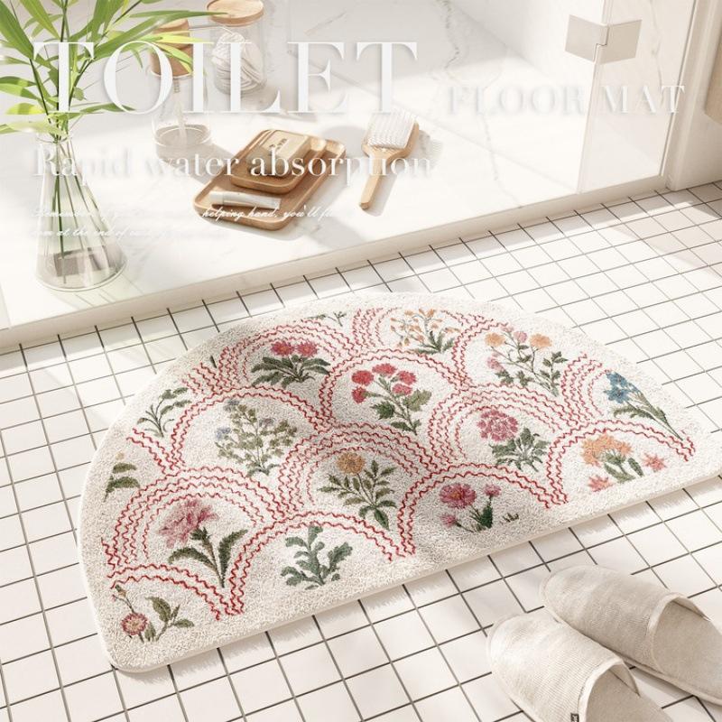 Floor Mat Bathroom Absorbent Mat American Floral Toilet Floor Mat Stain-resistant Door Mat Cashmere Mat