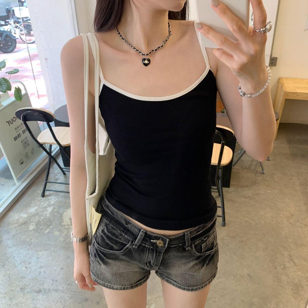 Canotta da Donna French Black & White Color Block Slim Fit con Reggiseno Integrato – Arrivo Top Corto Estivo Dolce & Piccante