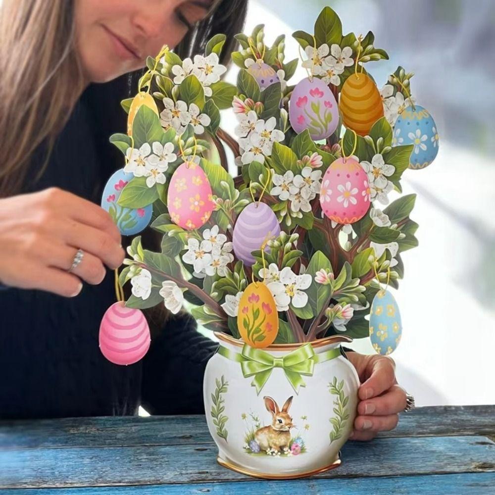 Easter Egg Tree 3D Popup Greeting Cards Creative Durable Paper -Up Cards Paper Forever Flower Bouquet Blank Note Card