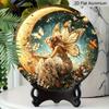 2D Flat, 1pc Enchanted Fairy On Crescent Moon Aluminum Wall Art - Whimsical Butterfly Amp; Floral Design, HD Printed Round Metal Sign for Home Decor