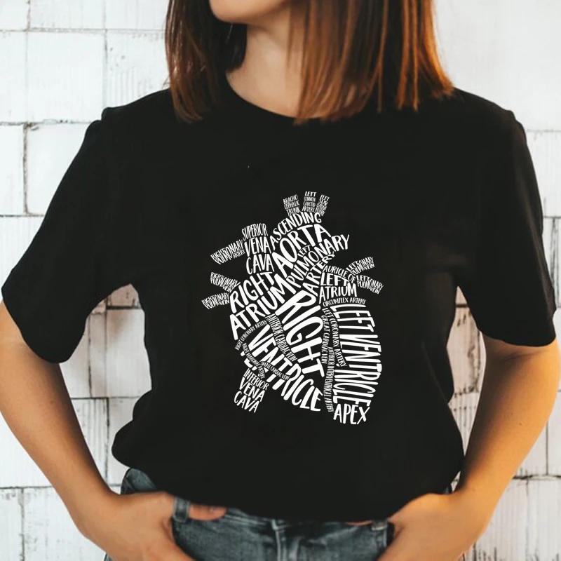 

100 Cotton Anatomical Heart Tshirt Aesthetic Anatomy Graphic Tshirt Funny Women Hipster Nursing Cardiology Top Tee Shirt S