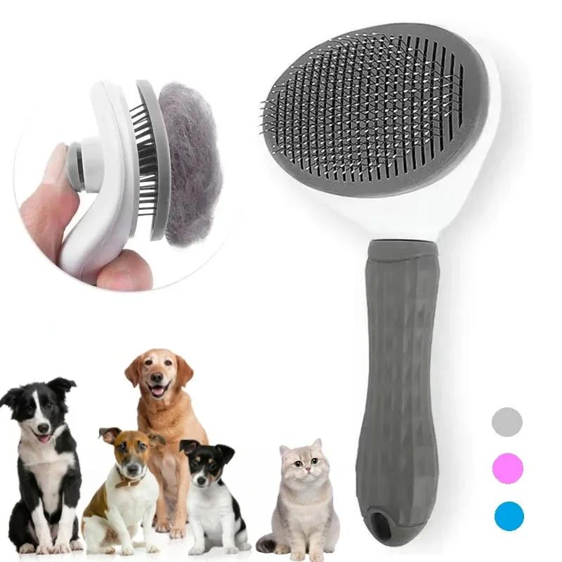 Self-Cleaning Pet Grooming Brush for Dogs and Cats with Ergonomic Handle