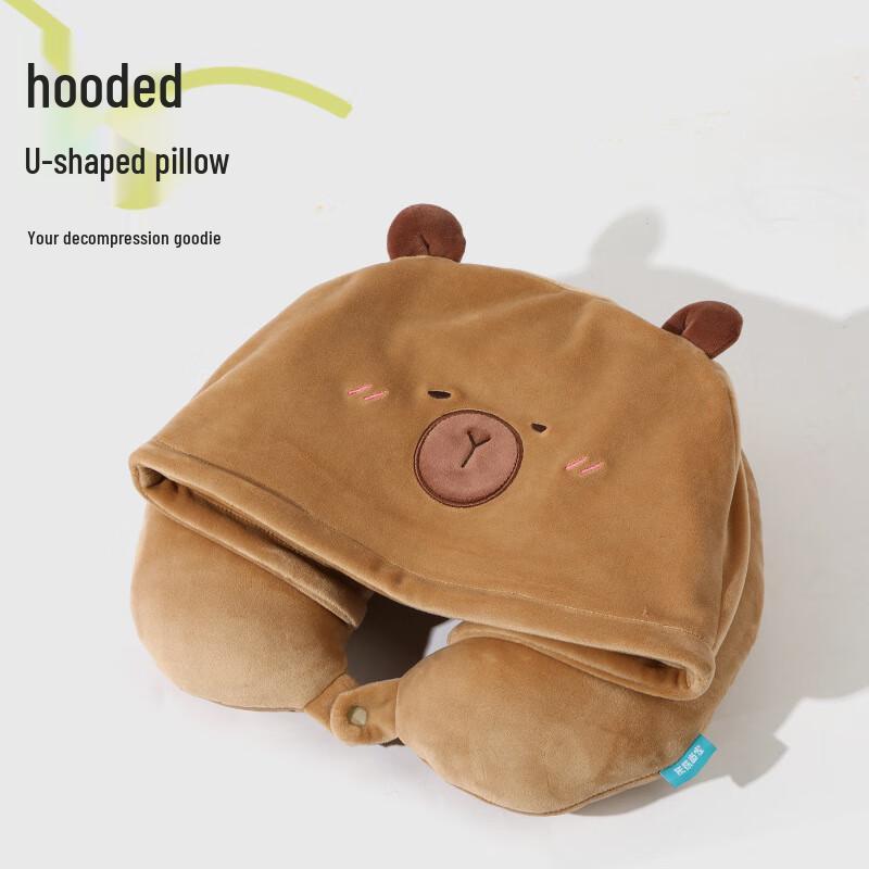 Cute Capybara U-shaped Neck Pillow with Hood