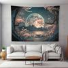 Sakura Tapestry Cherry Blossom Starry Night Moon Mountain Wall Hanging Fairycore Aesthetic Decor Bedroom Art Cloth