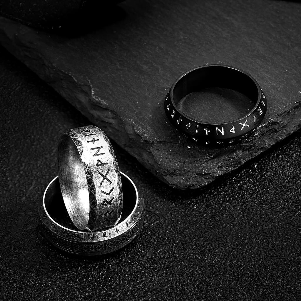 Vintage Noorse Viking Rune Ringen Voor Mannen Roestvrij Staal Keltische Knoop Sieraden Retro Koppel Amulet