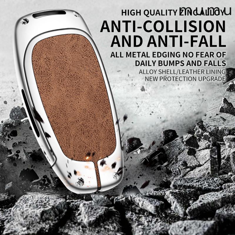 For Hyundai I30 Ix35 Kona Zinc Alloy Leather Car Key Case Cover Encino Solaris Azera Keychain Remote Shell Holder Accessories