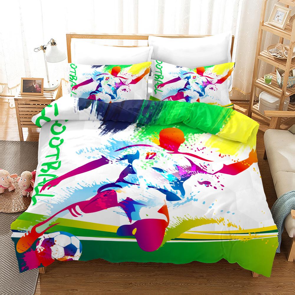 Soccer Duvet Cover Set Football Yin And Yang Pattern Cool Colour Polyester Comforter Cover King Queen Size For Football Player