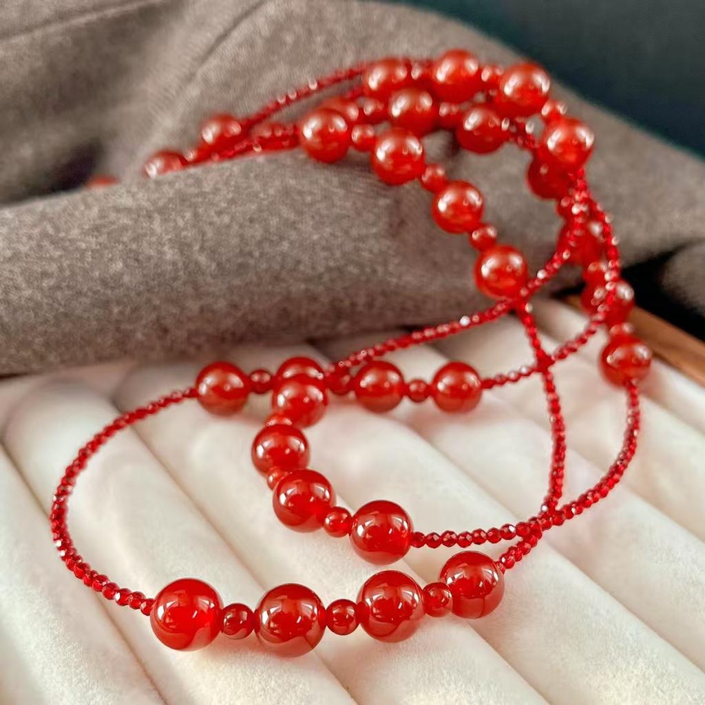 Natural Vitreous Pigeon Blood Red Chalcedony Agate Artificial Ruby Necklace Collarbone Chain Sweater Chain