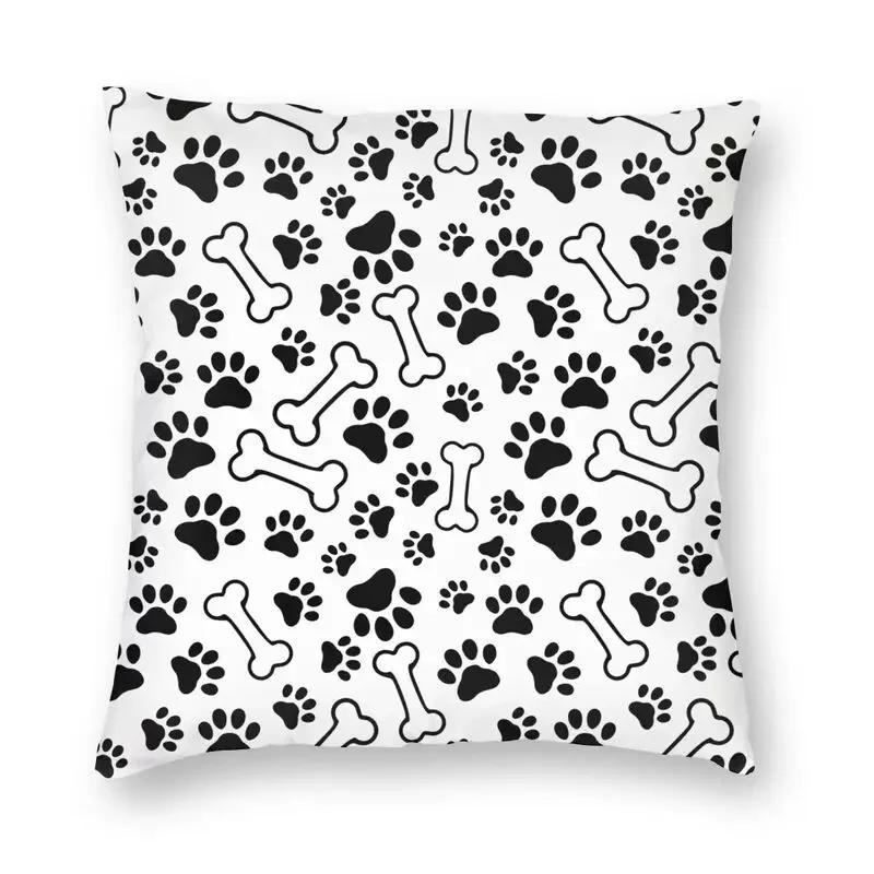 Liebe Hunde Pfoten und Knochen Muster Druck Quadratischer Kissenbezug Dekoration Haustier Fußabdruck Geschenk Kissenbezug Wurfkissen für Sofa Auto