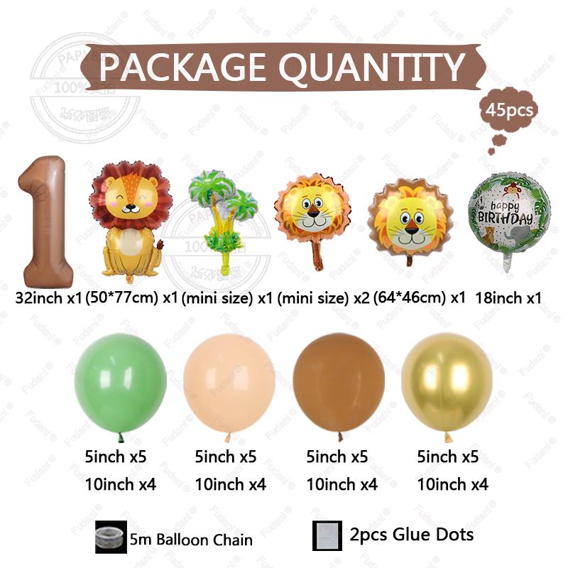 45pcs Jungle Animal Theme Balloon Chocolate Number Balloon Set Cartoon Animal Festival Supplies Childrens Birthday Party Decorat